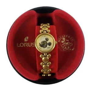 Mickey Mouse goldfarbene Mädchenuhr Lorus Quarz mit Original Etui antik - Bild 1 von 7