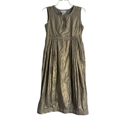S Max Mara Easy Living Sleeveless Midi Metallic Dress Sz 4 Boho Chic Minimalist - Image 1 of 4