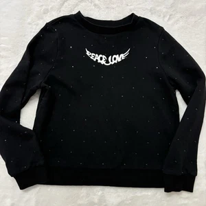 Zadig & Voltaire Girls Rhinestone Embellished Peace Love Sweatshirt Size 12 - Picture 1 of 4