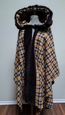 Poncho de Colección April Cornell Para Mujer Boho Marrón Terciopelo Cuadros Con Capucha Lana Otoño Capa Foto 1 de 4