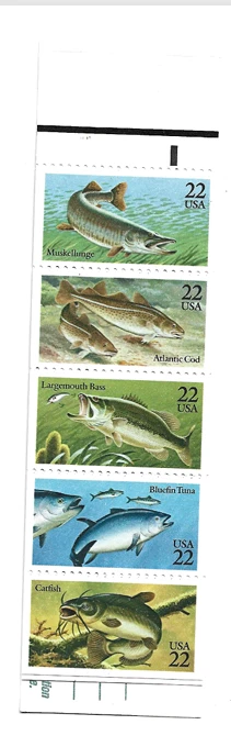1986 MNH 22ct USA Fish Booklet Pane/10 BK154 - Image 1 of 1