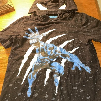 Marvel Wildcat Super hero Boys size 7 short Sleeve Shirt With hood eyes black - Image 1 of 4