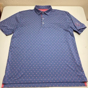 Johnnie O Polo Shirt Mens Large Blue Red Fish All Over Print Performance Adult L - Picture 1 of 12