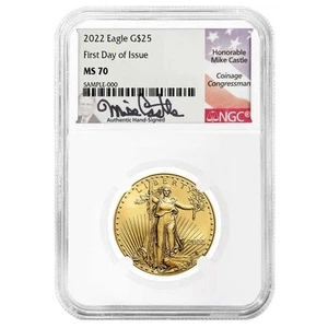 2022 $25 American Gold Eagle 1/2 oz NGC MS70 FDI Mike Castle Flag Label - Picture 1 of 3
