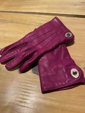 Coach Women's Purple Leather Basic wrist length, Gloves Size 6
