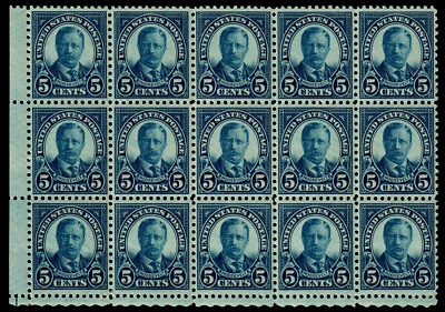 US #557 5c T. Roosevelt, Dark Blue Perf 11, Block of 15 F-VF MNH(11)/H. SCV $461 - Image 1 of 2
