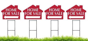 Large (18" x 24") Home For Sale House Shaped Sign Kit with Stakes - 4 Pack - Picture 1 of 1