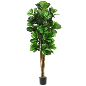 Costway 6' Artificial Fiddle Leaf Fig Tree Fake Indoor Patio Decor Plant Green - Picture 1 of 12