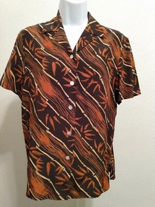 Blusa City Silk Para Mujer 100% Seda Negra Marrón Estampado Manga Corta Botón Talla PP - Imagen 1 de 6