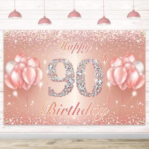 Happy 90th Birthday Banner Backdrop - 90 Birthday Party Decorations Supplies ... - Picture 1 of 7