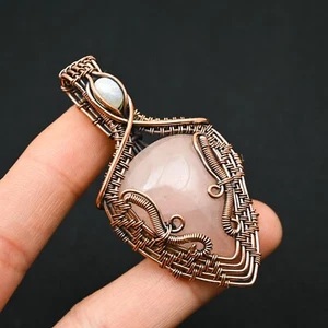 Rosenquarz Kupferdraht umwickelt Handarbeit Anhänger Designer Schmuck Geschenk für die Liebe - Bild 1 von 4