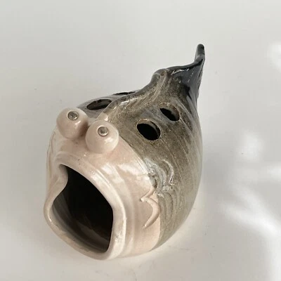 Porta-sabonete escova de dentes Buermann assinado grés Oregon peixe cerâmica arte - Imagem 1 de 4