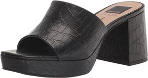 Dolce Vita Marsha Noir Embossed Stella Slip On Squared Toe Block Heeled Sandals - Picture 1 of 6