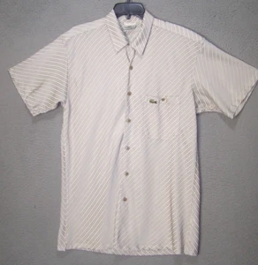 Vtg LACOSTE Shirt Adult Extra Large Gold Striped Button Peach Skin Polyester Men - Picture 1 of 12