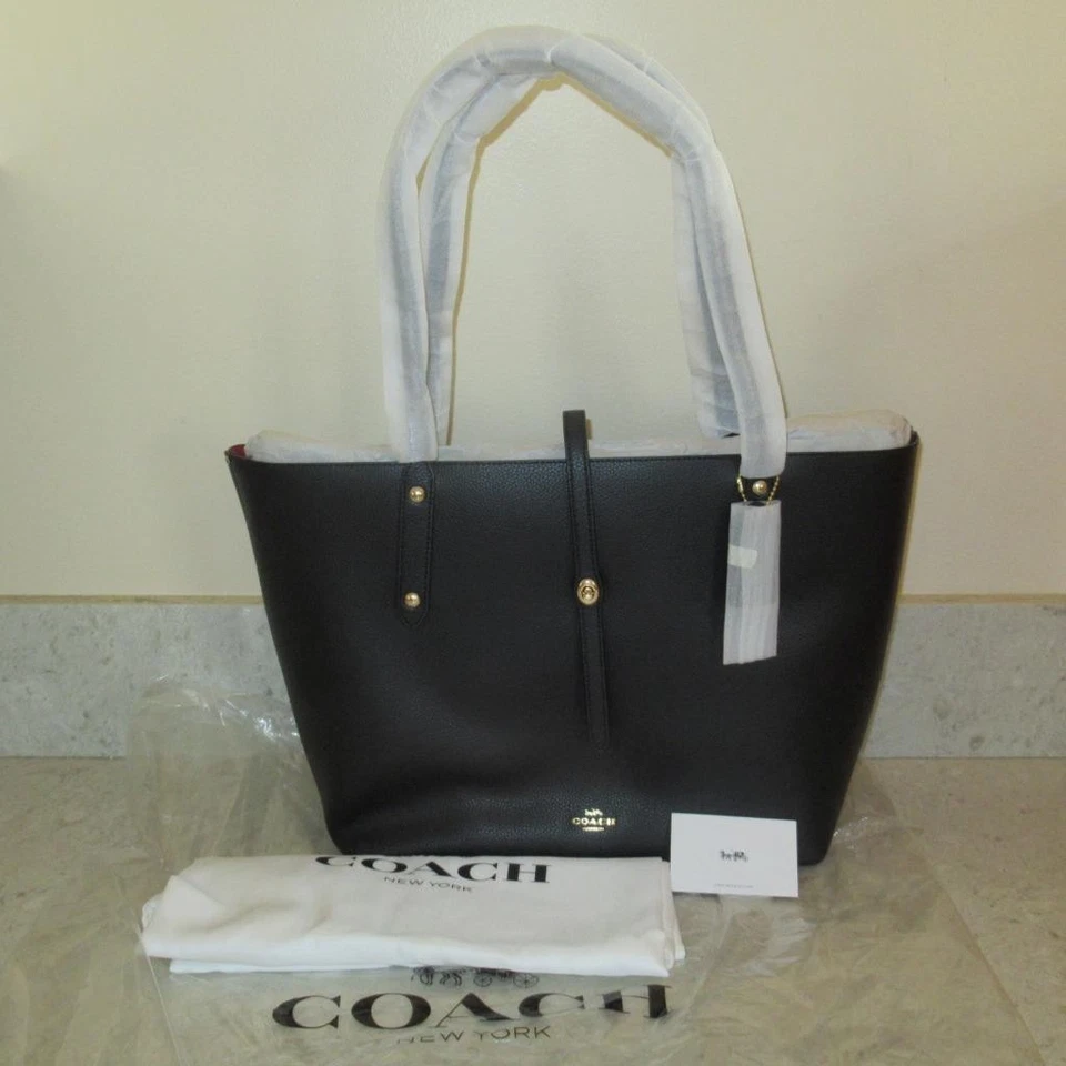 Coach 58849 Market Tote in Polished Pebble Leather Black
