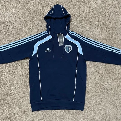 运动堪萨斯城连帽衫男式小号海军蓝阿迪达斯 TRV HOODY MLS 卫衣 — 第 1/4 张图片