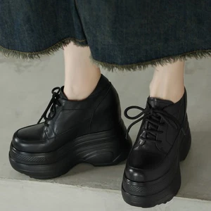 Plus Size Chunky Sneakers Women's Big Size Leather Ankle Boots High Heel Pumps - Picture 1 of 25