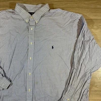 Ralph Lauren Shirt Mens 4XL Tall Cotton Stretch Button Down Blue Plaid Pony - Image 1 of 4