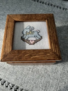 Cross Stitch Wood Trinket Box  4x4x3 - Picture 1 of 4