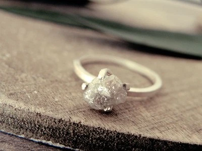 Anillo Boho Diamante Crudo Plata de Ley 925 | Joyería Hecha a Mano Regalo para Ella j77 Foto 1 de 4