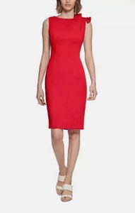 VESTIDO VAINA CALVIN KLEIN ROJO SIN MANGAS HOMBRO LAZO TALLA 10 NUEVO CON ETIQUETAS - Imagen 1 de 15