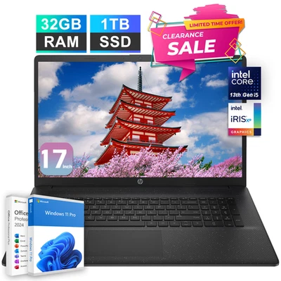 2025 HP 17 Laptop Computer HD+ 13th Gen Intel i5 32GB RAM 1TB SSD Office 2024Pro - Image 1 of 4