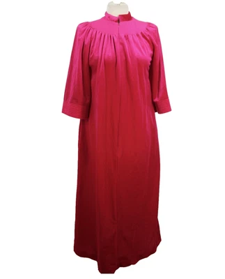 VTG Lisanne Velour/Velvet Robe FUCHSIA PINK Quilted Yoke HALF ZIP w/POCKETS sz S - Image 1 of 4