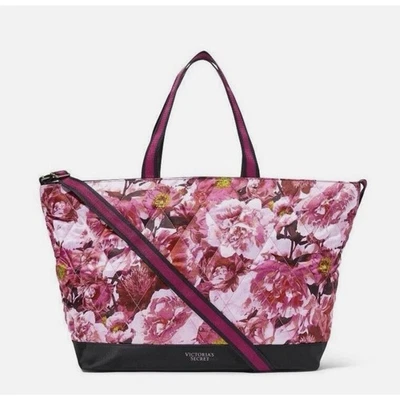 NWT Victoria's Secret Pink Floral Flower Quilted Nylon Weekender Tote Travel Bag - Image 1 of 4