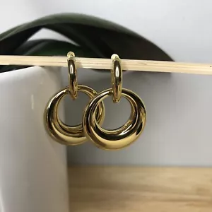 Kopen Australia | Gold Plated Stainless Steel Hoop Earrings Retro 70s Minimalist - Picture 1 of 8