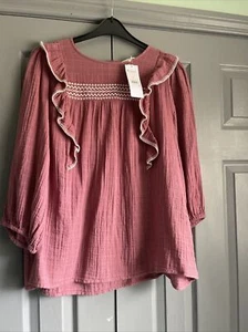 Pink Cotton Embroidered Blouse BNWT Size 16 - Picture 1 of 7