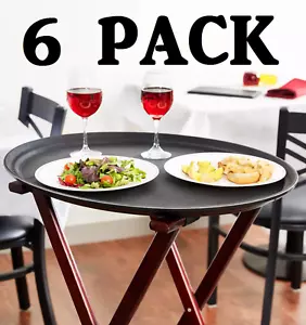6 PACK 27" Black Oval Non-Skid Plastic Restaurant Commercial Bar Serving Tray - Picture 1 of 5