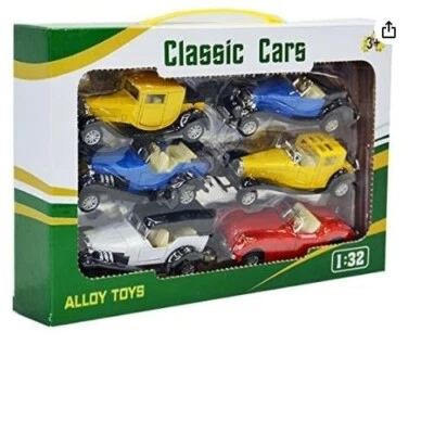 Classic Car Model 1:32 Collectible Vintage Pull-Back Alloy Diecast Car Toys Pk-6 - Image 1 of 4