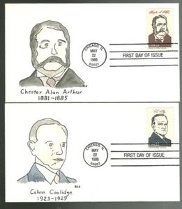 Vermont Presidents Arthur and Coolidge 2 First Day Covers hand painted Rick Self - Picture 1 of 1