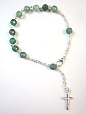 Rosary Bracelet with GREEN AGATE Gemstone Beads and Crucifix Made in Italy New