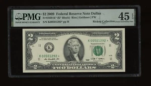 DBR 2009 $2 FRN Dallas STAR Fr. 1939-K* PMG 45 EPQ Serial K00501292* - Picture 1 of 2