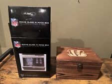 New Cincinnati Bengals Whiskey Rocks Glass-Wooden Box With logo- Limited edition