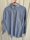 Lands End Men's Dress Shirt Button Blue Striped Pinpoint Oxford 17 1/2-33 Used