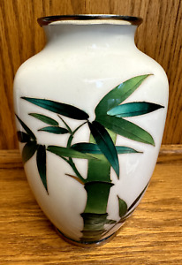 Vintage Japanese Enamel Cloisonne Vase with Bamboo Design