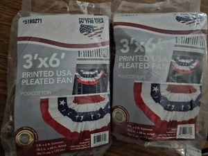 USA Pleated Fan Flag American Made US Bunting Flags Half Fan Banner Qty 2 NEW - Picture 1 of 6
