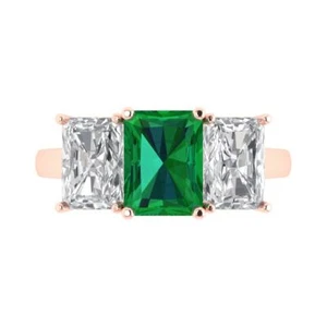 4.0 ct Emerald 3 Stone Emerald Promise Wedding Engagement Ring 14k Rose Gold - Picture 1 of 11