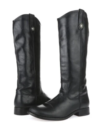 FRYE Mellissa Button Black Leather Western Pull On Tall Boots Shoes Size 6 B - Image 1 of 4