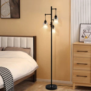 3-HEAD GLASS SHADE FLOOR LAMP FOR LIVING ROOM CORNER STANDING READING HOME DECO - Picture 1 of 7
