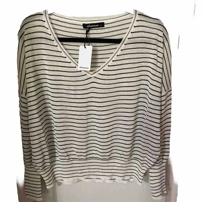 Olivaceous Black & White Striped Summer Linen Blend Top Women Large NWT - Image 1 of 4