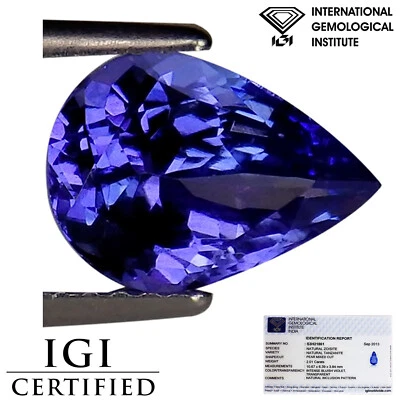 2.01 Ct IGI Certified AA Natural D Block Tanzanite Bluish Violet Pear Cut - Image 1 of 2