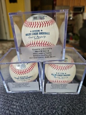 3 MLB Game Used Baseball Raimel Tapia Lot Single Double & Triple Colorado Rockie - Image 1 of 4