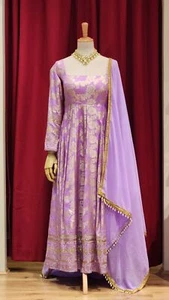 Lavender Banarasi Boutique Anarkali with Chudidar and Shawl - Picture 1 of 4