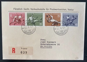 1954 Vaduz Liechtenstein First Day cover To St Gallen Switzerland Soccer Stamps - Picture 1 of 2