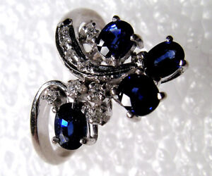Sapphire & Diamond Freeform Ring Cut Matched VF Sapphires  in White 14K