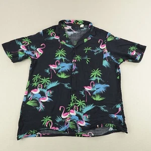 Vintage Frank Shirt Mens XL Black Flamingo Hawaiian Aloha Island Button Up 90s - Picture 1 of 10