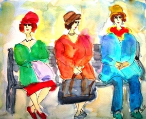 Bunte Damenrunde – Humorvoller DIN-A4 Kunstdruck vom Original Aquarell - Bild 1 von 7